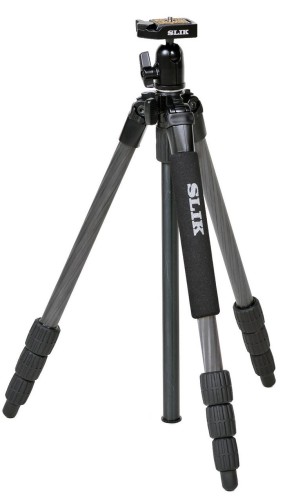 SLIK カーボン三脚 ライトカーボン E54 4段 ナットロック式 19mmパイプ径 自由雲台クイックシュー式 106976