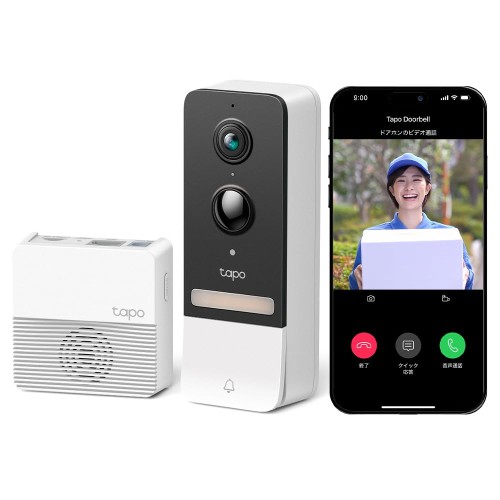 TP-Link スマートドアホン スマホ ビデオドアベル 工事不要 インターホン カメラ付き 2K 5MP ビデオドアベル スマホ連動 ドアホン ワイヤレス 外出先からスマホで玄関先を確認 Tapo D230S1/A