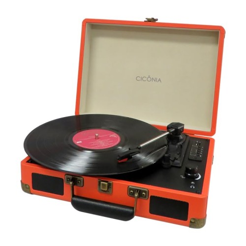 CICONIA レコードプレーヤー TE-1907 レトロ クラシカル (オレンジ)USBメモリー 多機能 SDカード 録音 再生 ブルートゥース Bluetooth AUX IN OUT トランクケース型 ブラウン オレンジ 3スピード オートストップ プレイヤー CICONIA