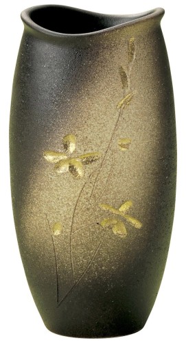 丸伊製陶 信楽焼 へちもん 花瓶 フラワーベース 大きい 縦長 茶色 金彩花彫 直径約13×高さ30cm 仏壇 陶器 MR-1-5565