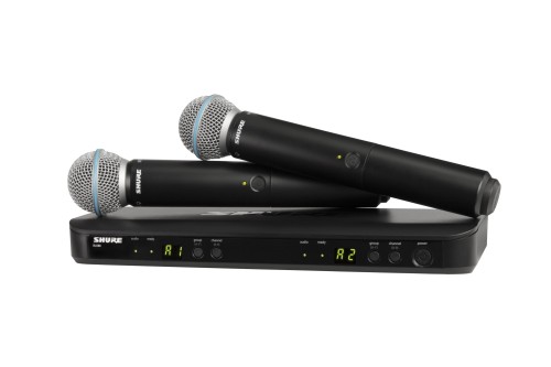 SHURE シュア ワイヤレスマイクシステム BLX288/B58 : BLX2/BETA58Aハンドヘルド型ダイナミックマイク 2本 BLX88受信機 デュアルチャンネル プロ仕様 歌 歌手 ボーカル パフォーマンス ライブ イベント プレゼン 演説 カラオケ 最大6チャンネル同時使用可能 最大電波到達距離