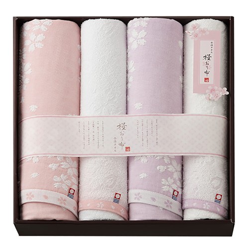 今治タオル 桜おり布 タオルセット ギフト 4枚組 バスタオル ×2 (60×120cm) フェイスタオル×2 (33×80cm) 桜柄 母の日 プレゼント 日本製