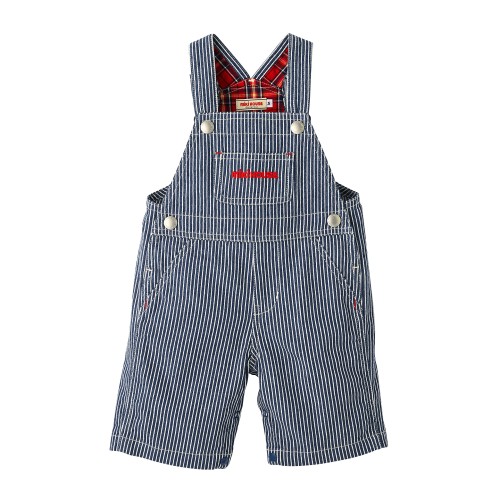 [ミキハウス] オーバーオール 7分丈 ロゴ ヒッコリー サロペット パンツ 男の子 女の子 ベビー キッズ ベビー服 子供服 10-3340-492 L(90-100cm) 紺×白