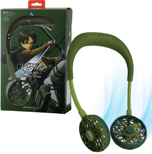 両手が使える ハンズフリー 首掛け扇風機 WFan ダブルファン ヨガエアー 進撃の巨人 調査兵団モデル SPICE OF LIFE(スパイス) 静音 5段風量 700分連続使用 首かけ フィット感 ニッケル マスクファン 熱中症対策 リズム風 USB 500回充電 DFYA220KH画像