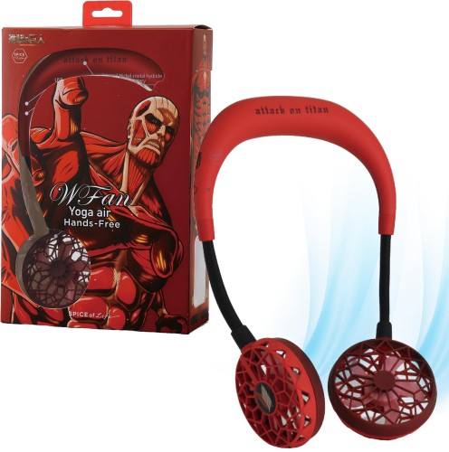 両手が使える ハンズフリー 首掛け扇風機 WFan ダブルファン ヨガエアー 進撃の巨人 超大型巨人モデル SPICE OF LIFE(スパイス) 静音 5段風量 700分連続使用 首かけ フィット感 ニッケル マスクファン 熱中症対策 リズム風 USB 500回充電 DFYA220RD画像