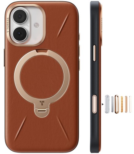 TORRAS iPhone 17 用 ケース新感覚レザー・スキンタッチOstand Q3 レザートーン MagSafe対応 リング スタンド 360°定点回転 縦横両対応 マグネット搭載 革 カメラコントロールボタン 米軍規格 耐衝撃 指紋防止 アンバー・ブラウン