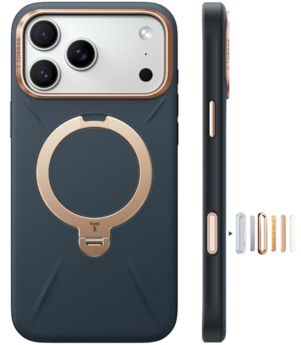 TORRAS iPhone 17 Pro Max 用 ケース新感覚レザー・スキンタッチOstand Q3 レザートーン MagSafe対応 リング スタンド 360°定点回転 縦横両対応 マグネット搭載 革 カメラコントロールボタン 米軍規格 耐衝撃 指紋防止 サファイア・ディープブルー