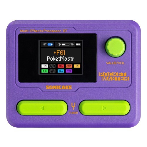 SONICAKE ポケットマスターポータブルマルチエフェクトペダル 100+ 内蔵ギター/ベース/アコースティックエフェクト、アンプモデリング、IRキャビネットシミュレーション、ステレオOTG USBオーディオインターフェイス、充電式(パープル)