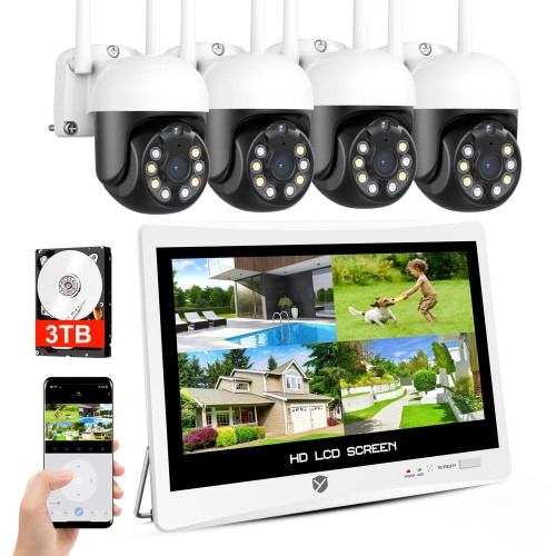 500万画素・360° 追尾機能搭載・3TB HDD内蔵 防犯カメラ ワイヤレスYESKAMOO 12インチ LCDモニター 一体型NVR 監視カメラ 屋外 自動追跡 2560P 500万画素ワイヤレス・