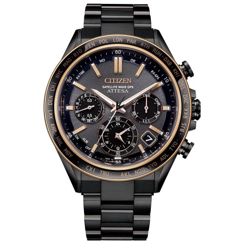[CITIZEN] 腕時計 ATTESA (電波時計/防水/サファイアベゼル) CC4074-61W メンズ クロノグラフ 光発電エコ・ドライブ GPS衛星電波時計 サファイアガラス チタン ビジネス アナログ ブラック 黒 ゴールド 電波ソーラー 日本製