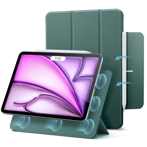 ESR iPad Air 13インチ ケース (M3/M2、2025/2024) iPad Pro 12.9 専用カバー 第6/5/4世代(2022/2021/2020) 強力マグネット吸着式 スリムな三つ折りスタンドケース Pencil Pro/USB-C対応 自動ウェイク/スリープ 耐久性保護 Reboundシリーズ グリーン
