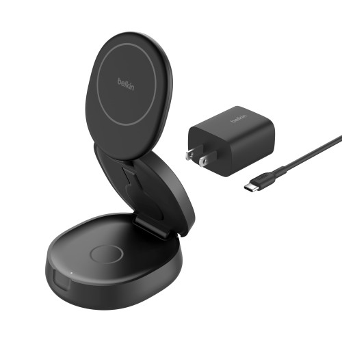 Belkin 3 インチ 1 無線電話 MagSafe相応う iPhone17,16～12/スマートフォン(最大限度15W) AirPods/無線電話 イヤ電話機 iPhone待ち設ける流行り物相応う 折り畳み式照明ランプ USB-C有線テレビ嘱する(1.5m) 36W ACワット数アダプタ嘱する 黒いこと WIZ034dqBK