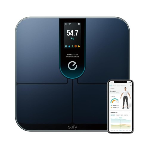 Anker Eufy (ユーフィ) Smart Scale P3 （体量体組み上げる計）適用業務相応う/Fitbit協同/体あぶら身率/BMI/心臓の鼓動数/腕力量/基本原理入れ替わり量/水分量/体あぶら身量/骨量/内臓あぶら身/たんぱく質/骨組み筋量/皮下脂肪/体内年歯/上半身手合い / 3Dひな形黒いこと
