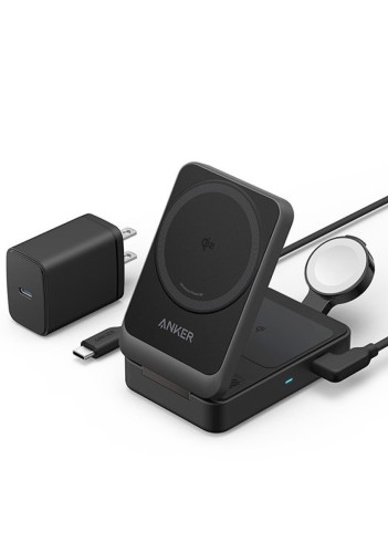 Anker MagGo Wireless Charging Station (Foldable 3-インチ-1) Qi2相応う 磁石式 3-インチ-1 無線電話申し受けるステイション/無線電話最終生産物/Apple Watch保持者付 iPhone MagSafe相応う iPhone 17 / 17 Pro / 17 Pro Max / 16 / 15 / 14 / 13 黒いこと