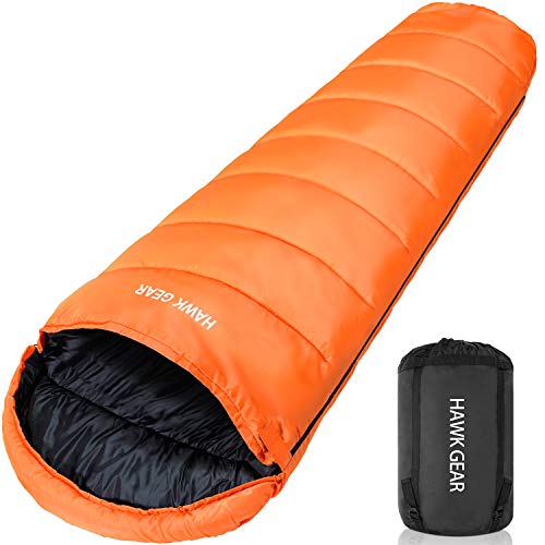 [HAWK GEAR(ホークギア)] 寝袋 シュラフ マミー型 キャンプ アウトドア -15度耐寒 簡易防水 オールシーズン (オレンジ)