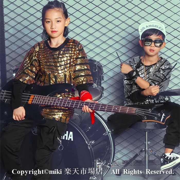 キッズ DANCE パンツ トップス ダンス衣装 HIPHOP 子供 JAZZ スパンコール ヒップホップ 女の子 長袖 ダンス衣装 セットアップ