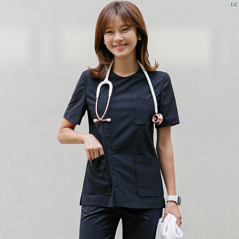 夏 半袖 ハンド ブラシ 服 手洗い 制服 ナース 韓国 スプリットスーツオーバーオール 医 歯科 口腔 医療