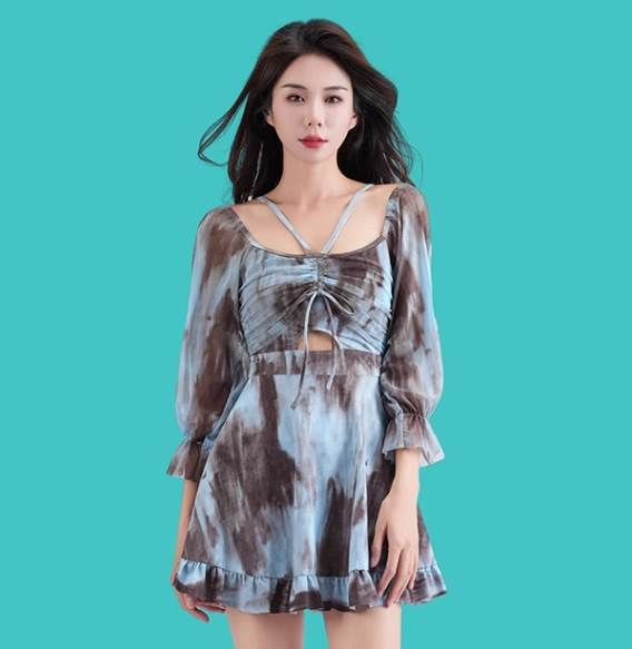 こ 上品 きれいめ 大人可愛い かわいい レディース ウエストマーク シャーリング オフショルダー 長袖 ワンピース 水着