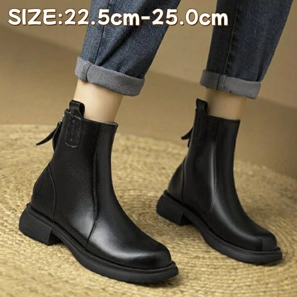 22.5cm~25.0cm 婦人靴 疲れにくい 幅広 軽量 美脚 ショートブーツ バックファスナー ローヒール4cm ウエスタンブーツ レディース