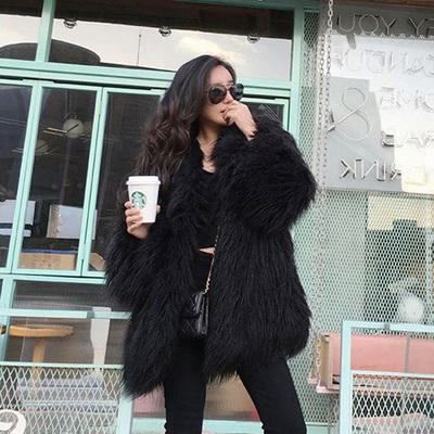 セクシー ビッグシルエット ノーカラー コート ファー フェイク ロング エレガンス ふわふわ ミドル丈 レディース ファーコート