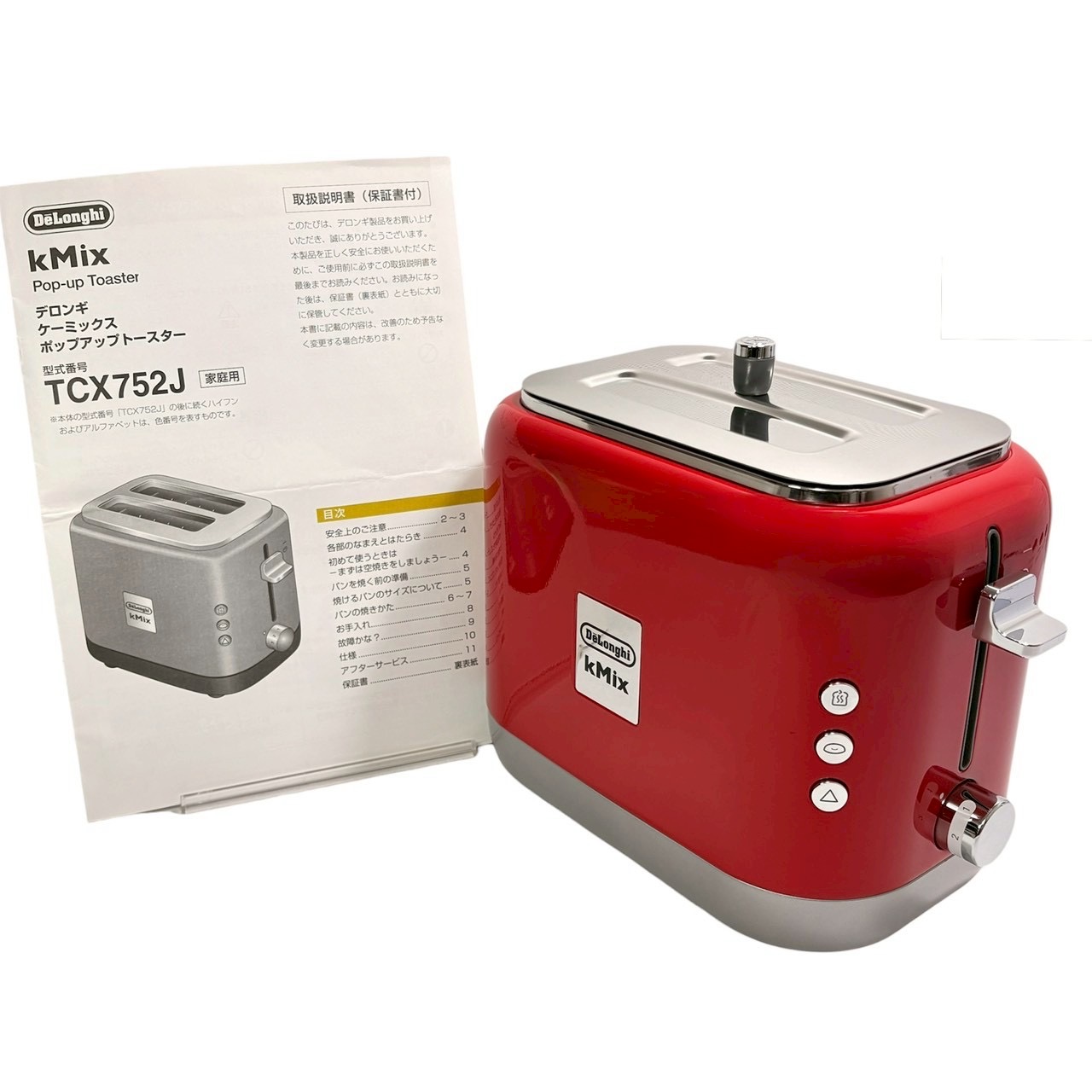 【見せびらかす品】De\u0027Longhi デロンギ ポップアップトースター ケーミックス kMix TCX752J-RD 乾杯 食麺麭 片面焼き能力のある 5~10枚切り 焼き目自然調整5座標軸 焼き目照合のしるし役立つこと スパイシーレッド