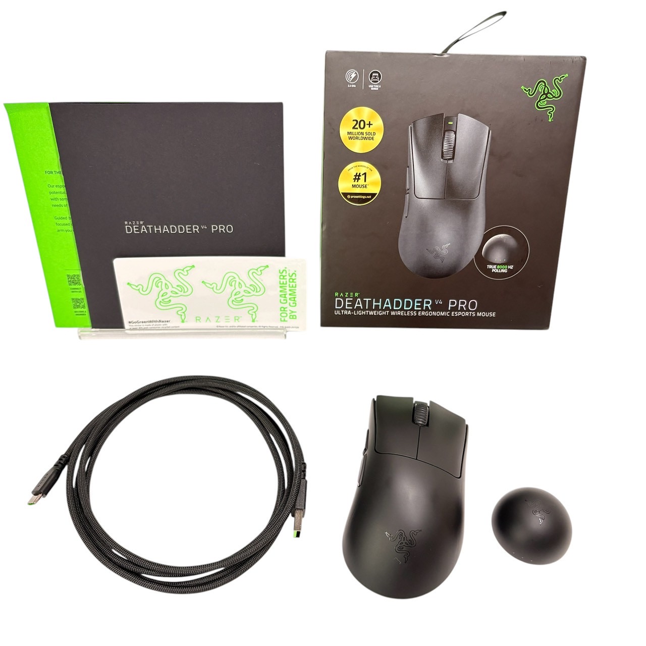 【中古品】Razer レイザー DeathAdder V4 Pro ゲーミングマウス 無線電話 無線電話 56gの超軽さ 8,000サイクルドングル同梱 高正確性の第2時人 Focus Pro 45K オプティカルセンサー 超低引き延ばすを現実化する第2時人 HyperSpeed Wireless オプティカルスクロールホイール
