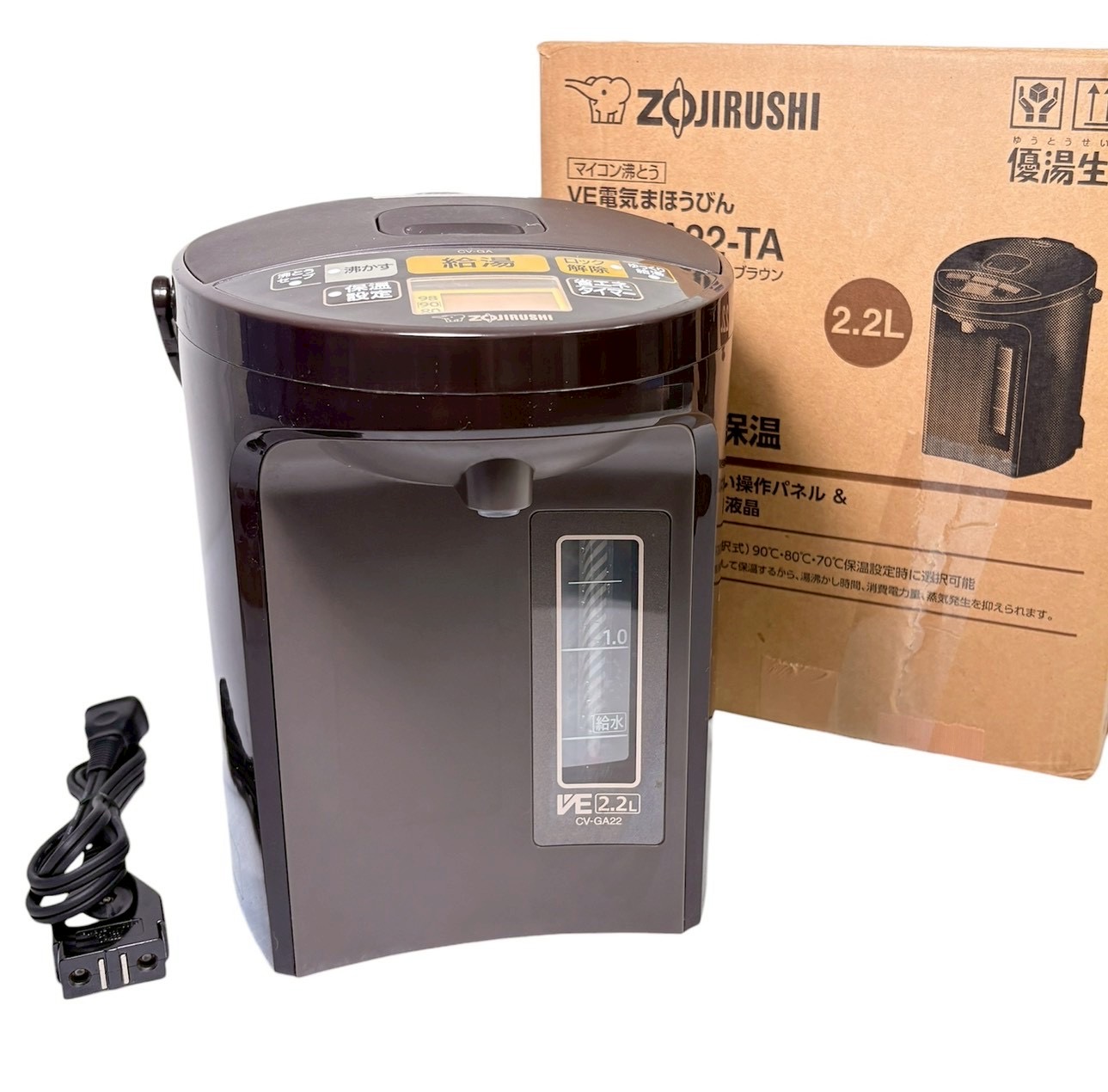 【中古品】象印マホービン 電気ポット 2.2L 優湯生 省エネタイプ VE電気まほうびん 5段階温度設定 ブラウン CV-GA22-TA｜エンジョイライフSUN店