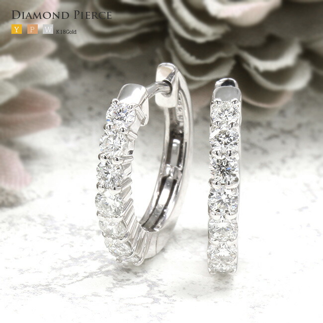 楽天市場】パヴェ フープ ピアス ダイヤ 1ct K18YG,WG,PG ゴールド
