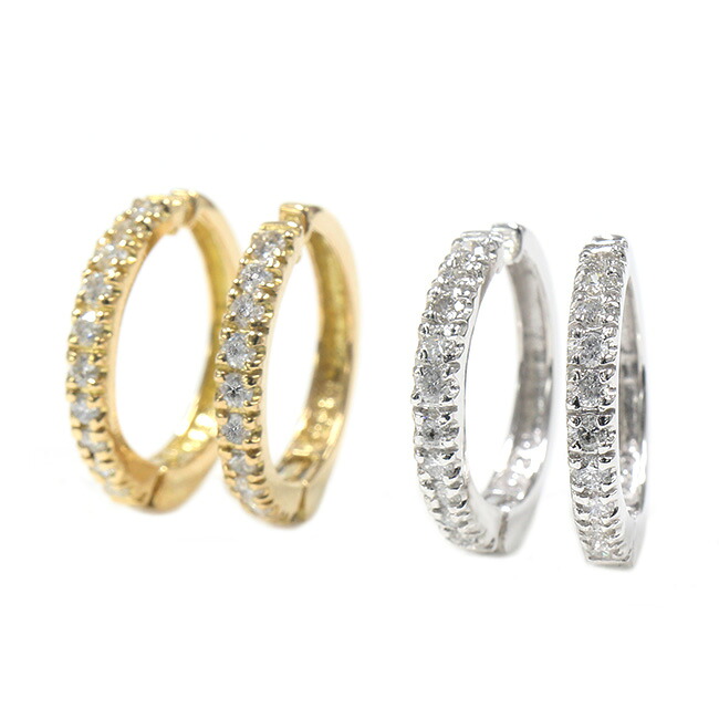イヤリングピアス　ダイヤモンド　エタニティ　フープピアス 0.4ct　K18YG　K18WG　ゴールド ダイヤ　イヤピア【母の日 プレゼント ギフト お祝い ジュエリー 誕生日 記念日 クリスマス】