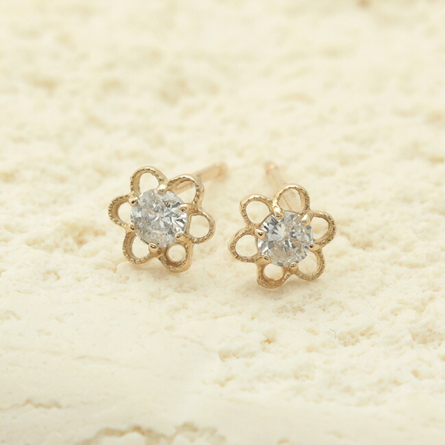 K18PG ダイヤモンド フラワーピアス 合計0.18ct スタッドピアス 18金 ピンクゴールド 花モチーフ【母の日 プレゼント ギフト お祝い ジュエリー 誕生日 記念日 クリスマス】｜GINZA ENJUE