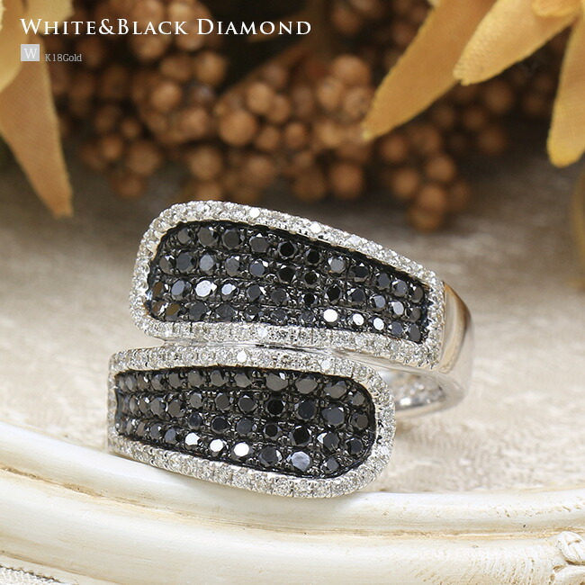楽天市場】K18WG ブラックダイヤ ＆ ダイヤモンド リング☆ブラック