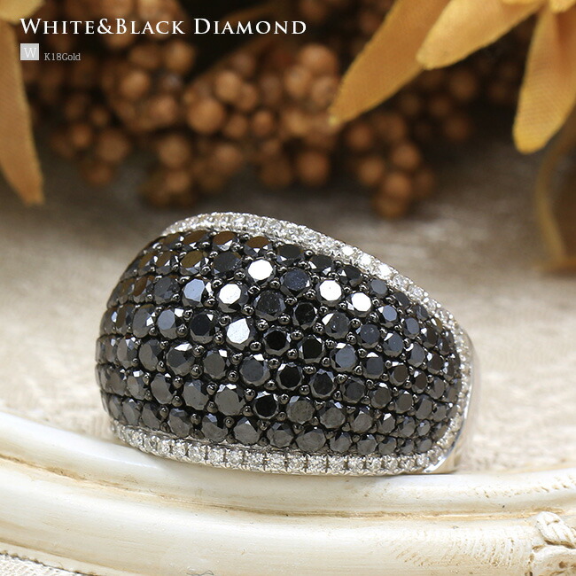 楽天市場】K18WG ブラックダイヤ ＆ ダイヤモンド リング☆ブラック