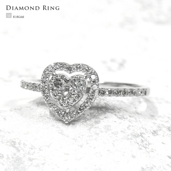 K18ホワイトゴールド　ハート　ダイヤモンド　0.4ct　ダイヤ　リング　ハート　レイヤードリング　重ね付け　【かわいい】【母の日 プレゼント ギフト お祝い ジュエリー 誕生日 記念日 クリスマス】｜GINZA ENJUE