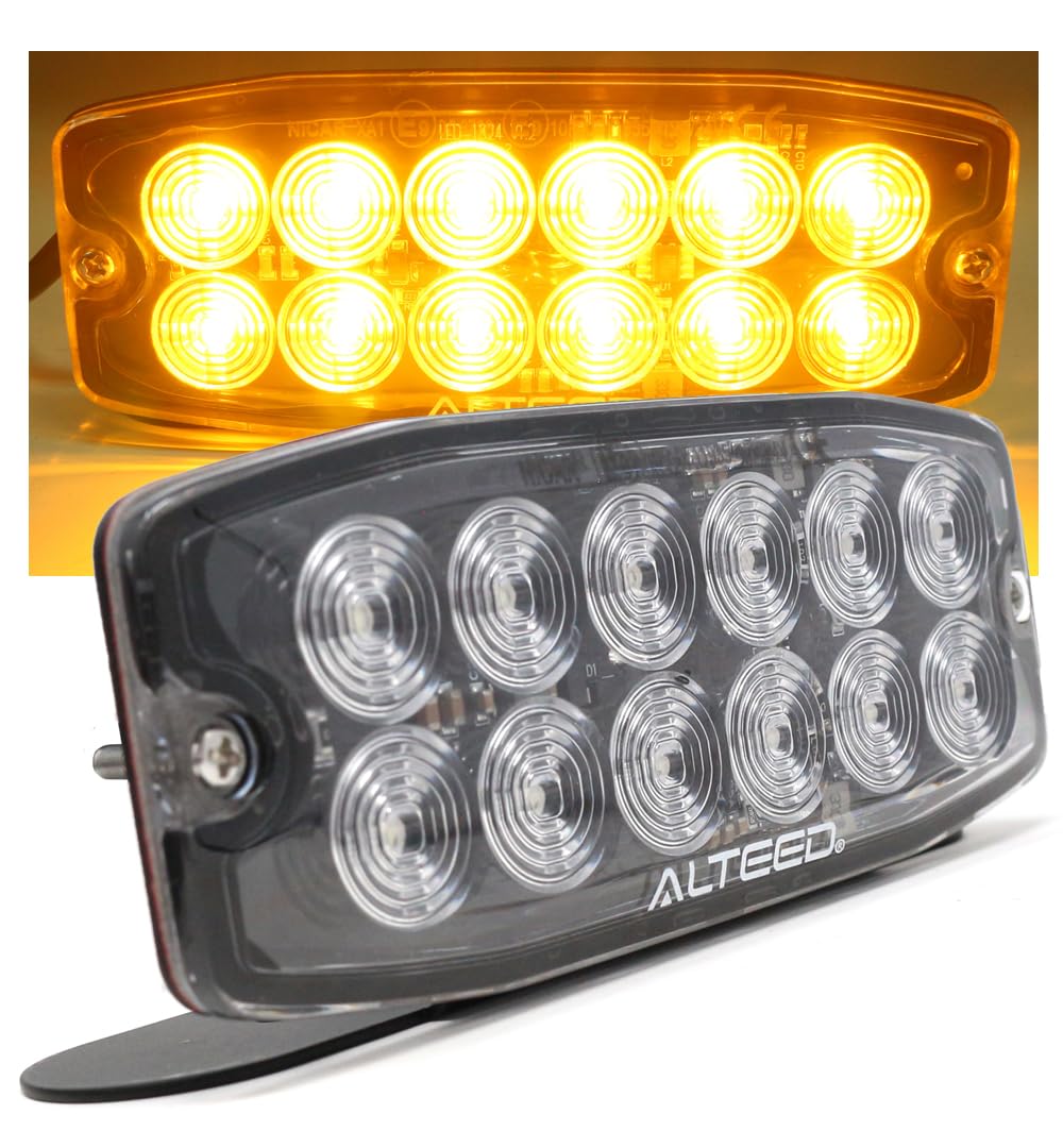 ALTEED LEDフラッシュライト 黄色発光 12V 24V トラック 自動車用 多彩発光パターン 同期連動機能付 薄型ボディ 拡散レンズ 専用ブラケットステー付 ストロボライト 作業灯 警告灯｜エンリルくらし館