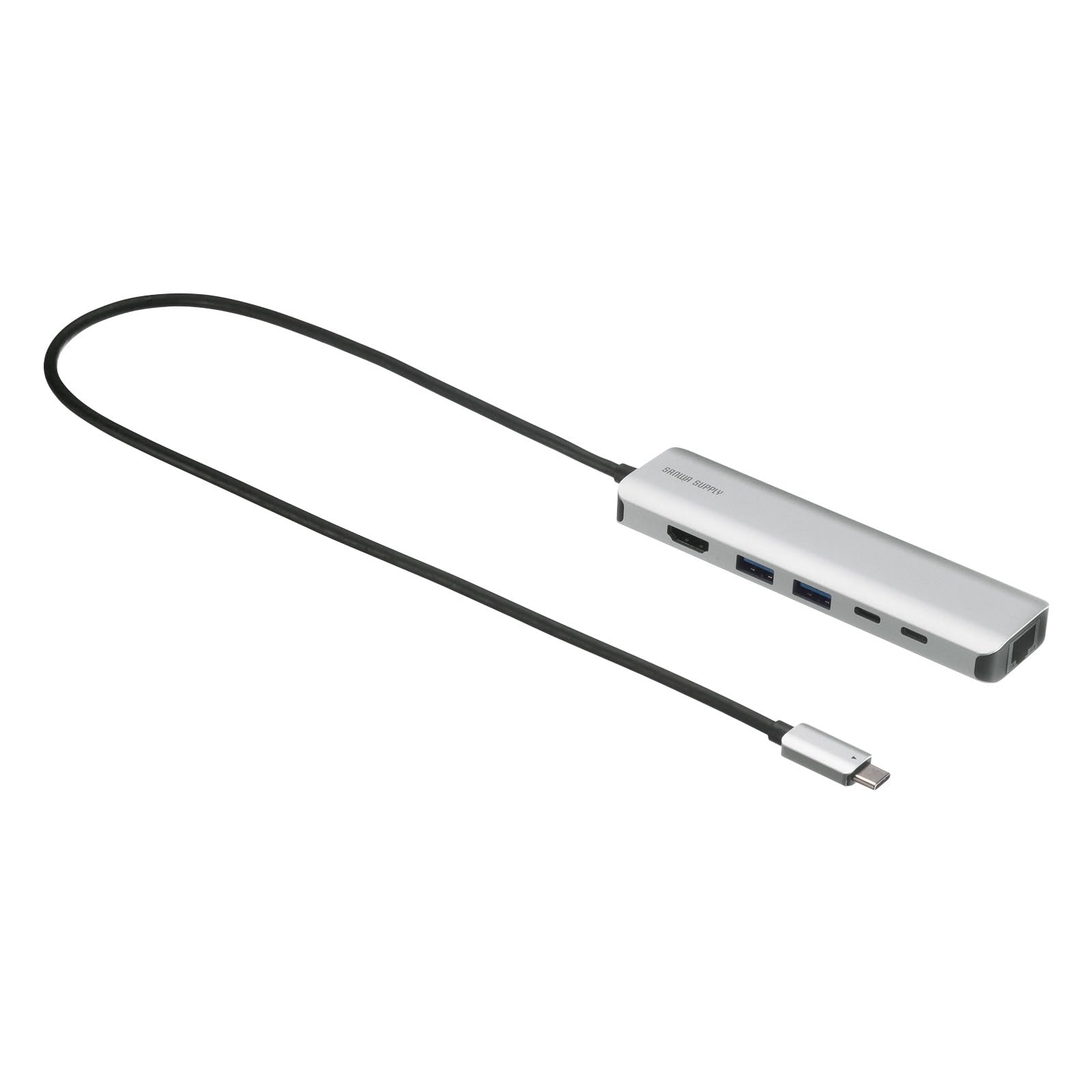 サンワサプライ ドッキングステーション USB-C 6in1 4K 120Hz 8K 30Hz HDMI 有線LAN USBハブ PD100W給電 L字コネクタ付 50cmケーブル USB-DKM9S|エンリルくらし館