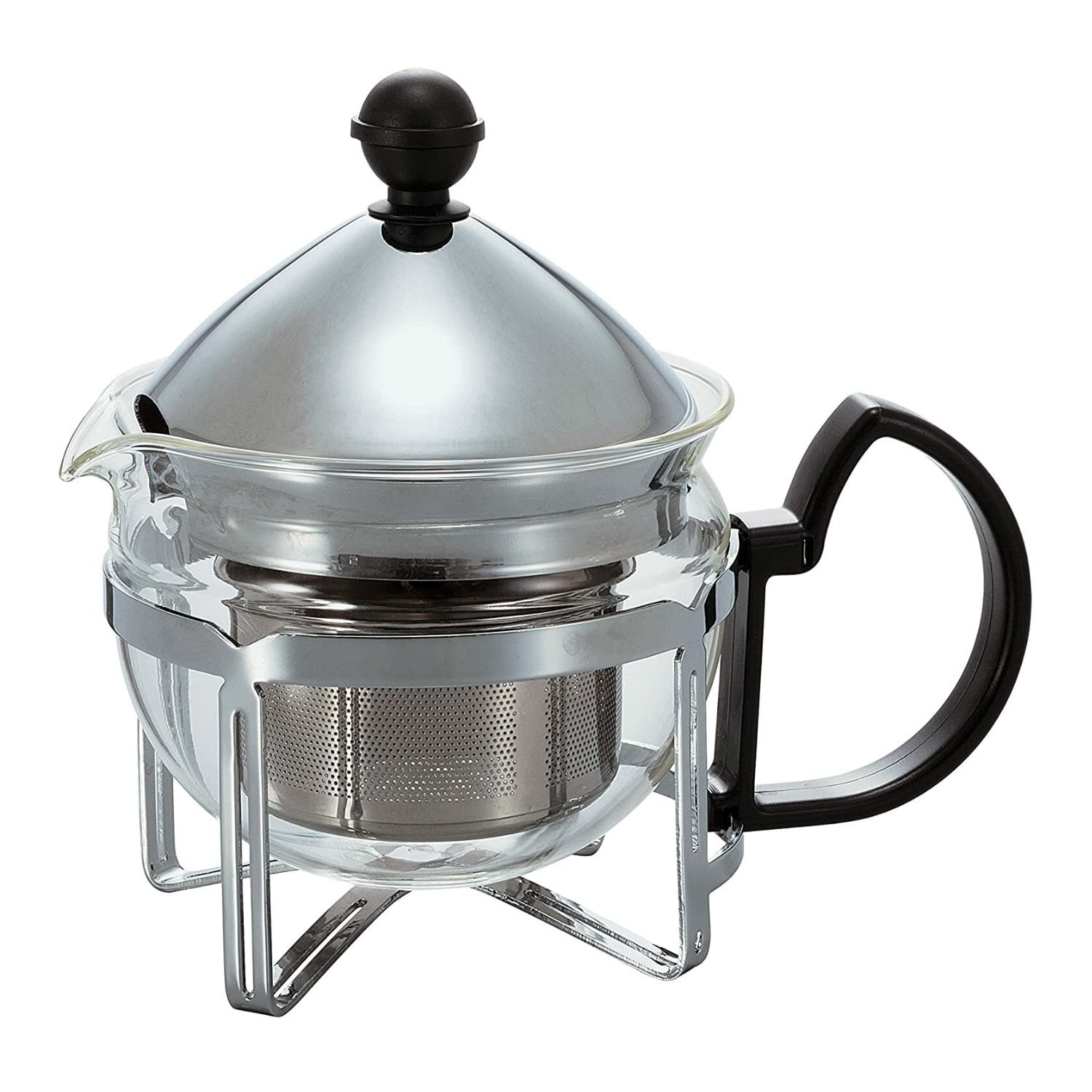 ティーポット 押し付ける式 ステンレス鋼 耐熱硝子 茶こし付き添い人 紅茶の葉 緑茶 茶の葉備品 しろがね色 幅158×奥ふかさ103×高さ141粍 差しわたし104粍 0.4kg 実用電気容量300ml 2杯用 フタ 立て坑 ストレーナー一揃い 保持者