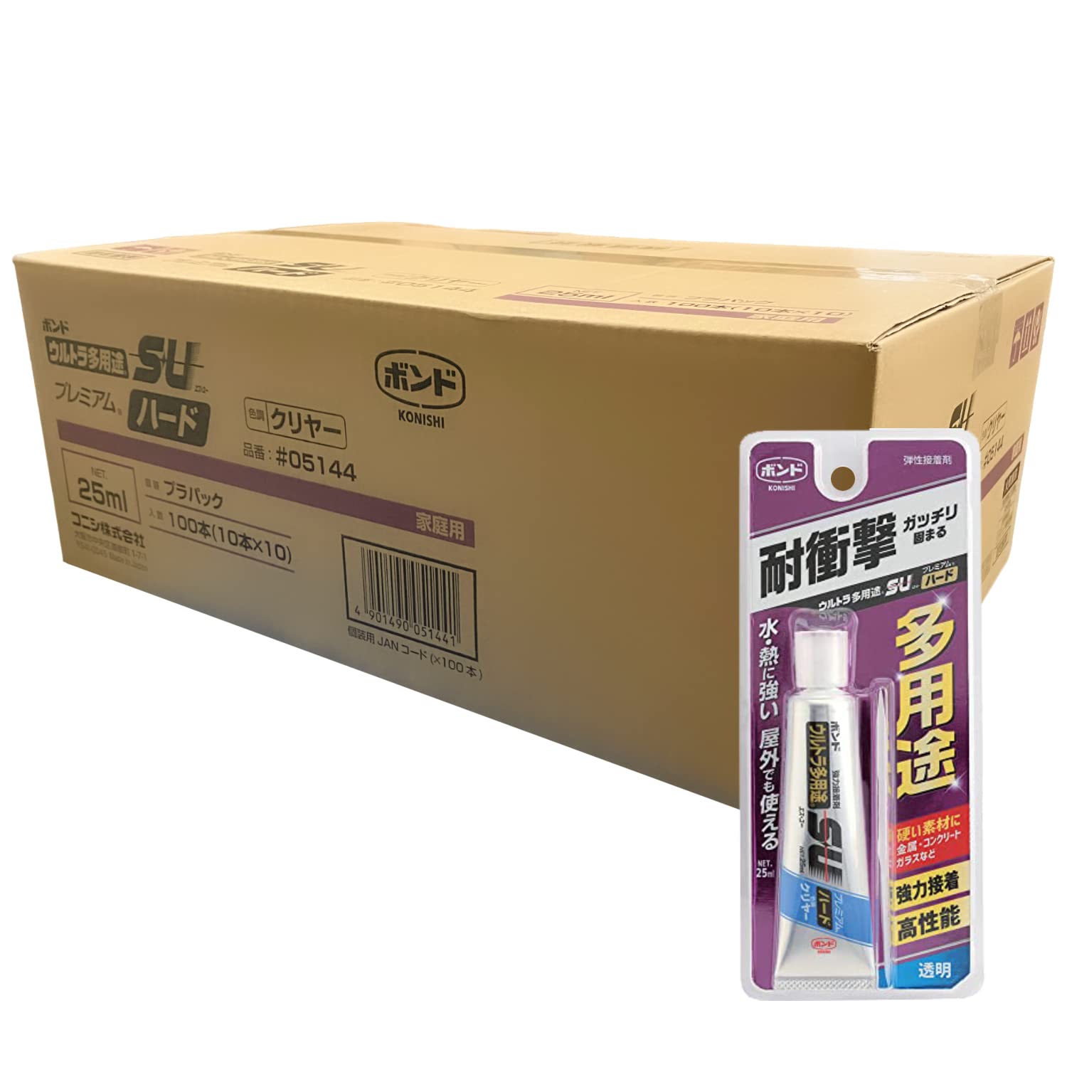 コニシ ボンド ウルトラ多用途SU プレミアムハード クリヤー 25ml 100本入 箱売り 弾性接着剤 強力 多用途 金属 ガラス 石材 セラミック コンクリート 屋内 屋外 高性能 補修材|エンリルくらし館