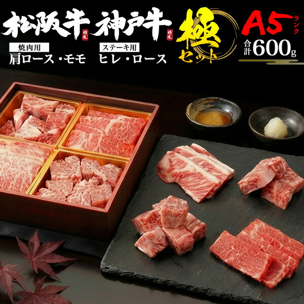 牛肉 黒毛和牛 神戸牛 松坂牛 A5 お中元 お歳暮 内祝い ギフト 贈答 結婚祝い 出産祝 出産内祝い 開店祝 開業祝 新築祝 お返し お見舞い パーティー 贈り物 サプライズ お取り寄せ グルメ ランキング 鉄板焼 バーベキュー BBQ ヒレ サーロイン 肩ロース モモ セット 600g