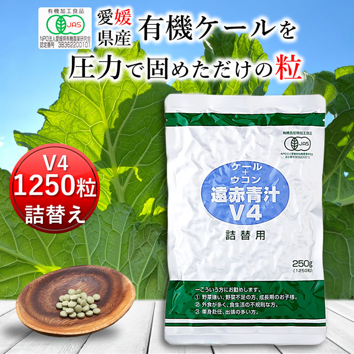 遠赤青汁V4 1250粒詰替[送料無料 有機 国産 青汁 子供 青汁粒 粒 タブレット ケール オーガニック 酵素 無添加 無農薬 無糖 コレステロール 野菜 食物繊維 野菜不足 ビタミン ミネラル 鉄 葉酸 アミノ酸 ギャバ GABA ]｜国産＆オーガニック青汁 遠赤青汁