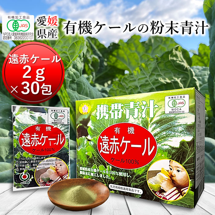 有機遠赤ケール 2g×30包[有機 国産 青汁 子供 赤ちゃん ケール 酵素 無添加 無農薬 無糖 健康 美容 栄養 コレステロール 野菜 食物繊維 野菜不足 ビタミン ミネラル 鉄 葉酸 アミノ酸 ギャバ GABA ]
