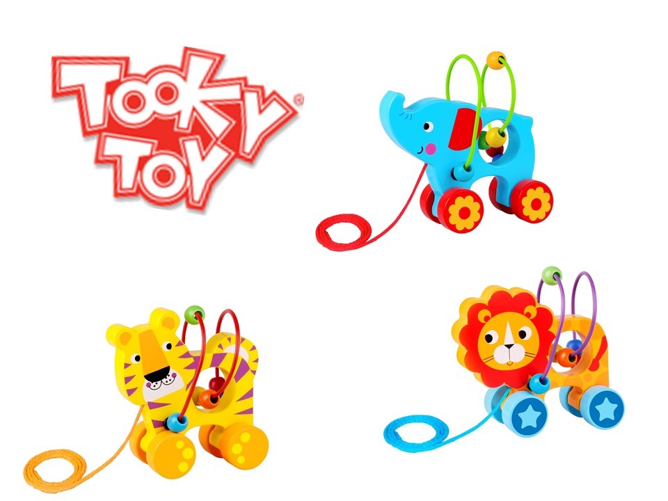 楽天市場 トーキートイ Tookytoy 数量限定 パッケージ不良の為送料無料 ビーズ プル アロング とら ぞう らいおん ビーズコースターのついたのプルトイ あんさんぶる