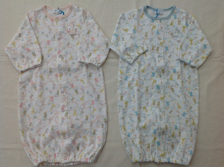 ★送料込★ボリボンウーフ☆長袖ツーウェイドレス 50〜70cmピンク ブルー キリン柄 サーカス柄 シルキーコット スムース