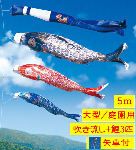 鯉のぼり/大型書き割り/5米突6点書き割り【お日さま】端午の節句/初節句/こどもの日/5月5日/お坊っちゃんの祝い事初節句の御祝に/大屋根より止ん事無いつづき物/極点別売り/