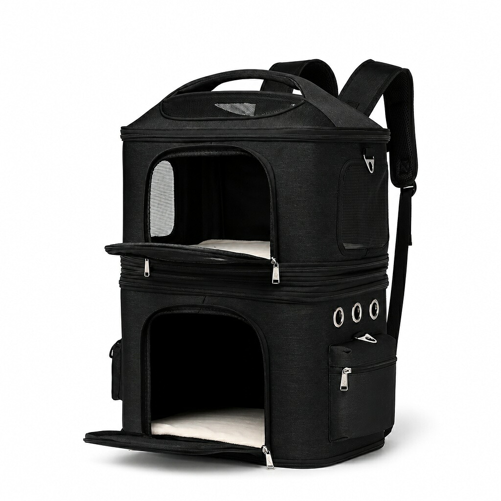 2匹 用 ペット キャリーバッグ リュック 分離可 2層 2way 小型犬 猫用 ペットキャリー ソフトクレート 折りたたみ可 マット付き 通院用 ドライブ 旅行 防災 避難用 キャリー ケース｜縁ショップ