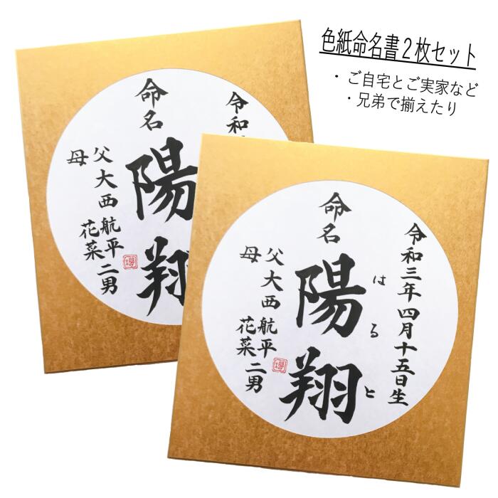 正規品 書道家手書き毛筆のシンプルな色紙命名書お得な2