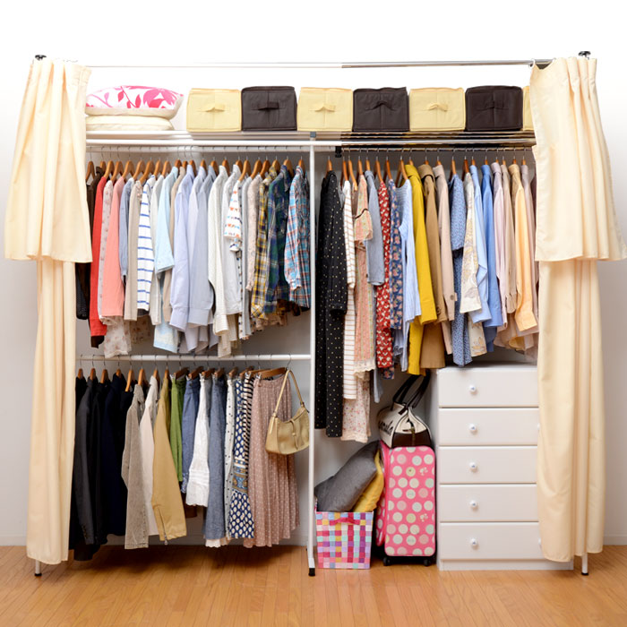 ワイドタイプ 本棚 ラック カラーボックス カバー付き おしゃれ家具 洋服 突っ張り式 おしゃれハンガーラック つっぱり棚 2段ワードローブ 洋服 リビング 棚 突っ張りハンガーラック クローゼット収納 収納 ラック クローゼットハンガー スリム ポールハンガー 北欧パイプ