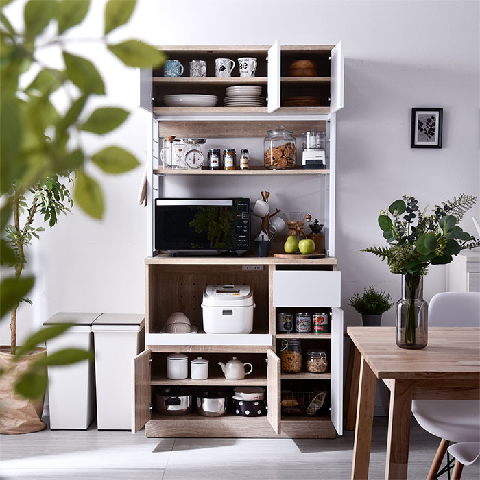 クーポン対象 おしゃれ キッチンボード レッコ スライド棚タイプ 食器棚 レンジ台 キッチン収納 ラック 北欧 収納 カップボード キッチン棚 キャビネット スチール スチールラック 大型レンジ対応 レンジラック レンジボード スリム 収納棚 シンプル スライド棚 幅90cm