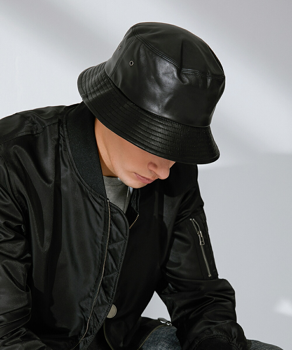 【本革】ニューヨークハット　レザーポークパイハット　黒　Lサイズ 正規販売店】ニューヨークハット New York Hat 本革 レザー