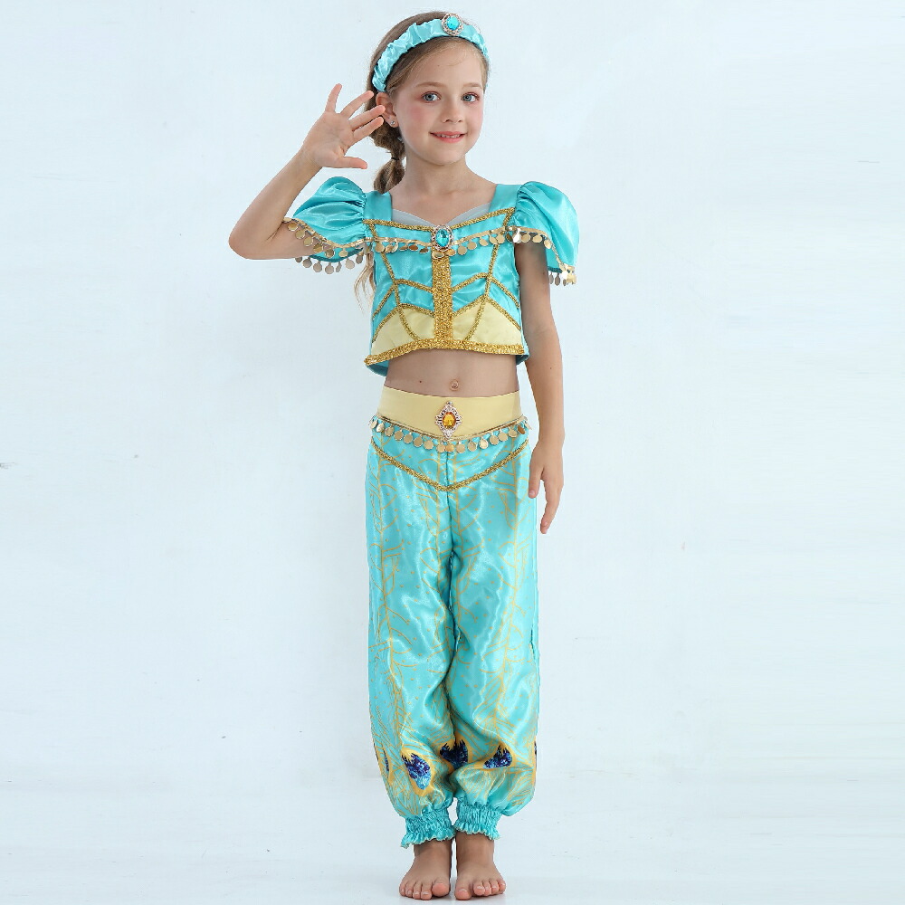 ジャスミン 衣装 アラジン プリンセス ドレス 子供用 ハロウィン クリスマス コスプレ 仮装 アラビアン 女の子 ダンス衣装 お姫様 仮装 なりきり コスチューム TDL パーティー 舞台 誕生日 プレゼント ギフト ビスチェ パンツ マント ヘアバンド ティアラ 5点セット ...
