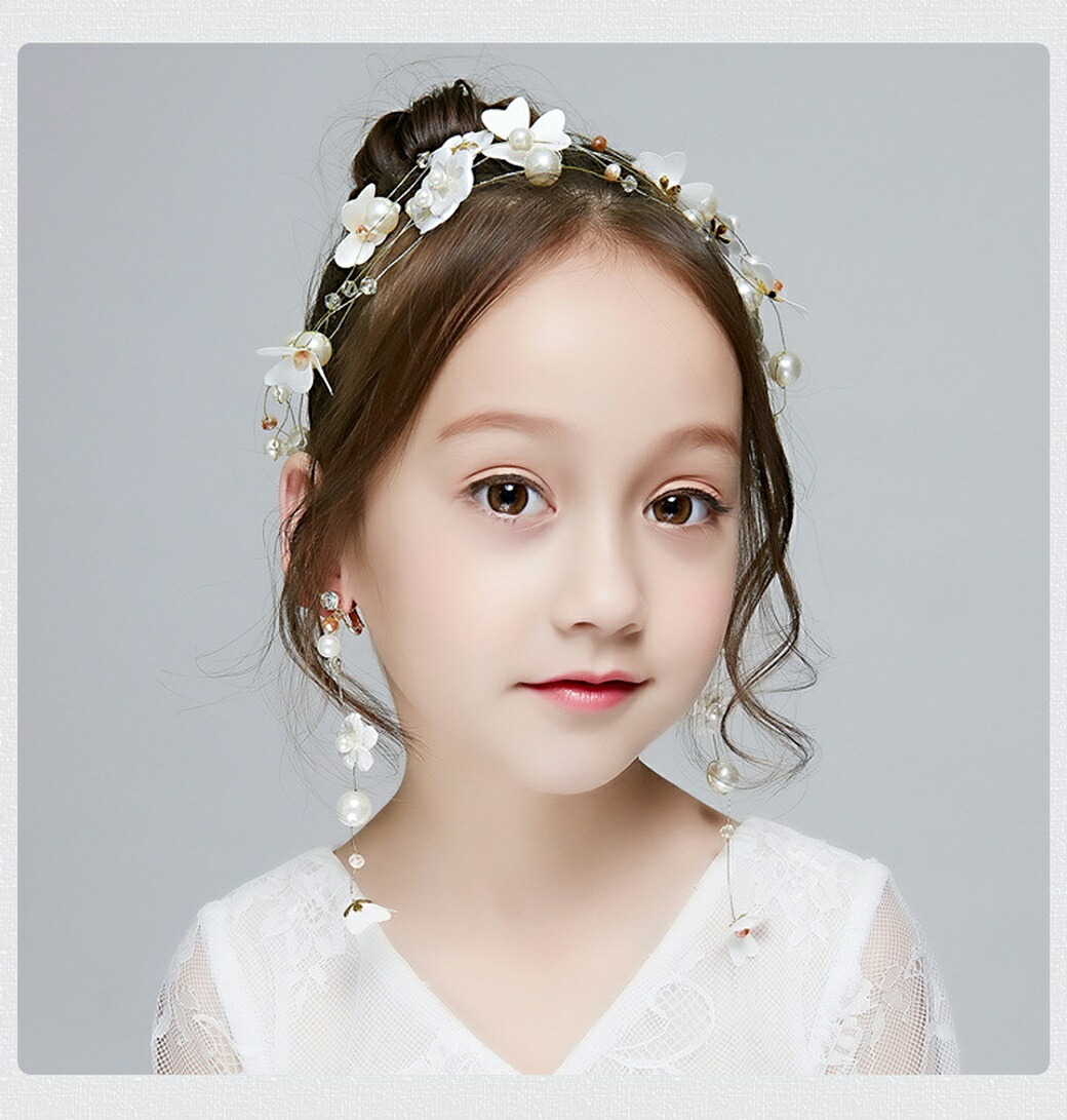 Eones Child Kids Hair Accessories Earrings Set Flower Headband